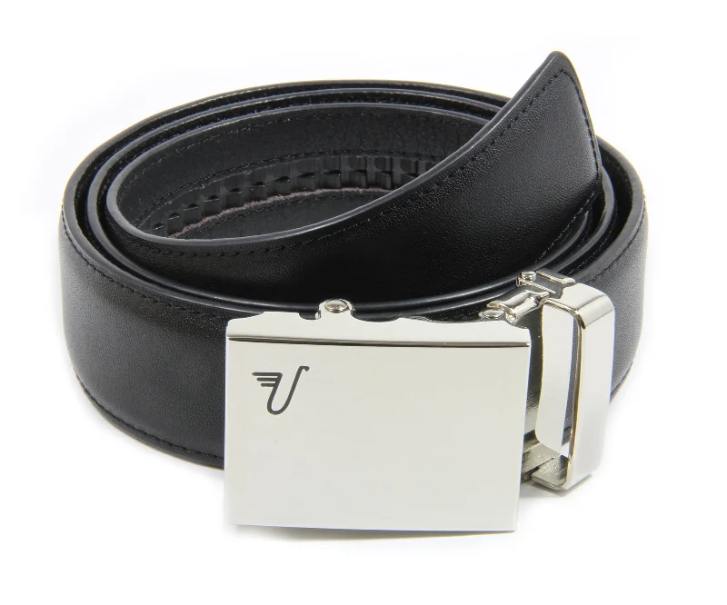 Minimalist white leather belt-Chrome