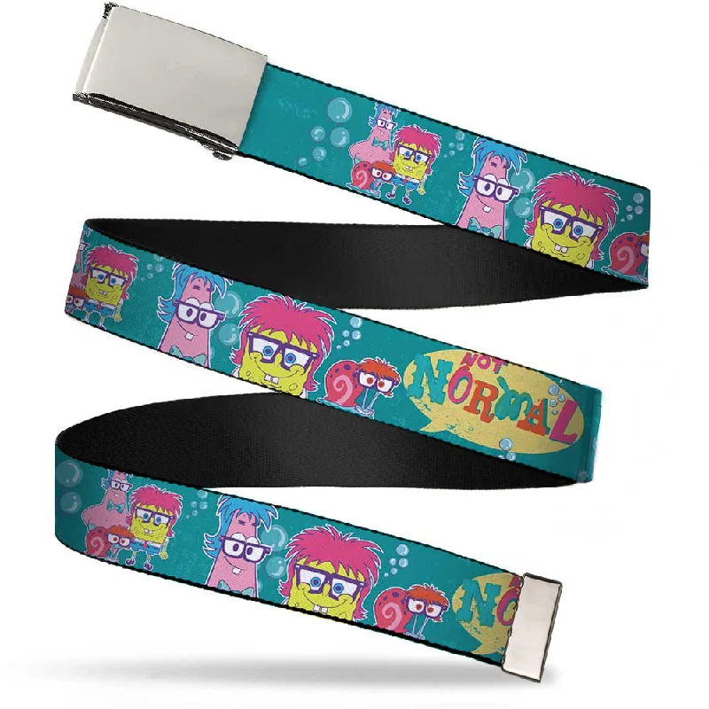 Unique brass braided buckle-Chrome Buckle Web Belt - Patrick, SpongeBob & Gary NOT NORMAL Aqua Webbing