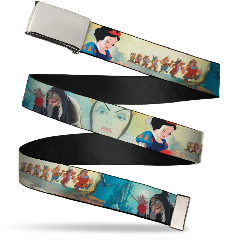 Vintage cotton utility belt-Chrome Buckle Web Belt - Snow White/Dwarves/Old Witch/Evil Queen Scenes Webbing