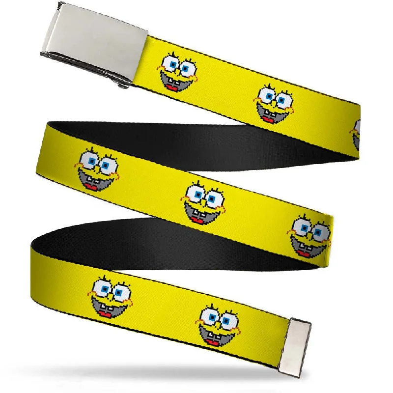 Elegant gold leather buckle-Chrome Buckle Web Belt - SpongeBob 8-Bit Smile Yellow Webbing