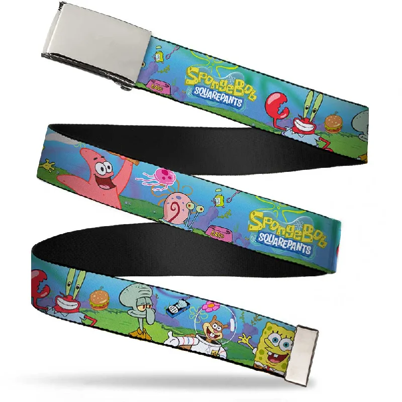 Rustic brown leather buckle-Chrome Buckle Web Belt - SpongeBob and Friends/Logo Webbing