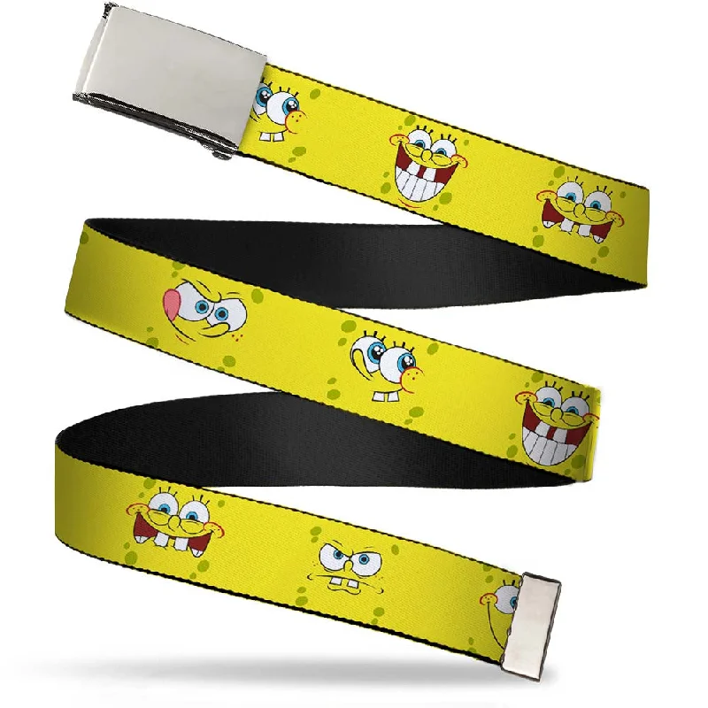 Elegant navy patent buckle-Chrome Buckle Web Belt - SpongeBob Expressions Yellow Webbing