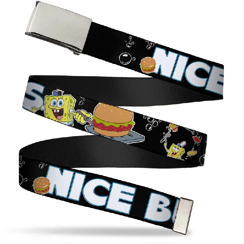 Handmade leather striped belt-Chrome Buckle Web Belt - SpongeBob & Krabby Patty NICE BUNS Webbing