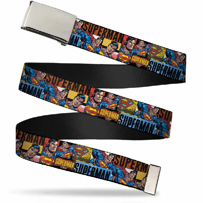 Slim canvas floral belt-Chrome Buckle Web Belt - SUPERMAN Action Blocks Red/Blue Webbing