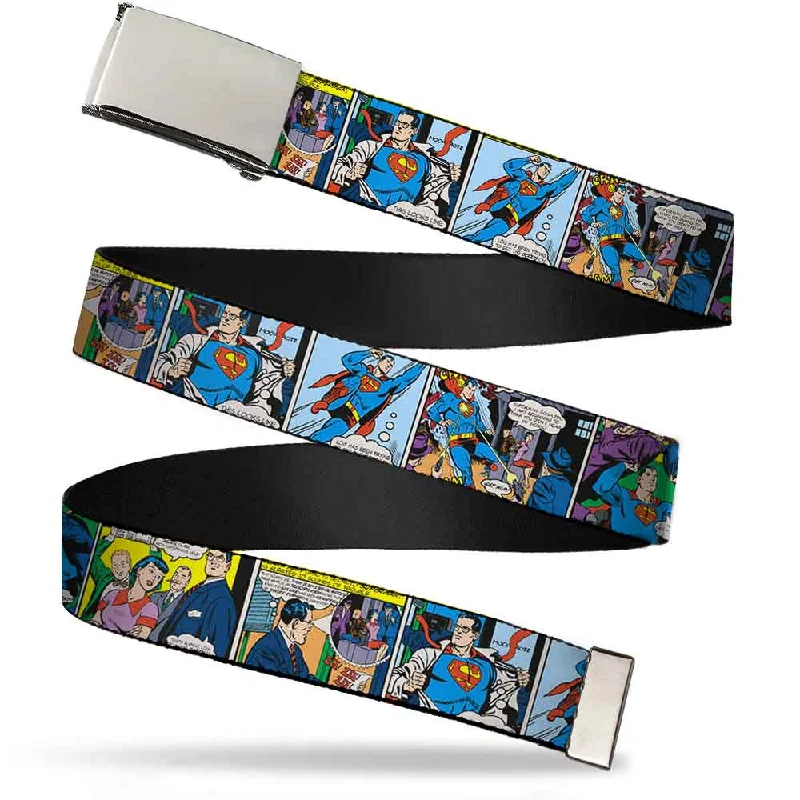 Minimalist gray fabric buckle-Chrome Buckle Web Belt - Superman Comic Panels Webbing