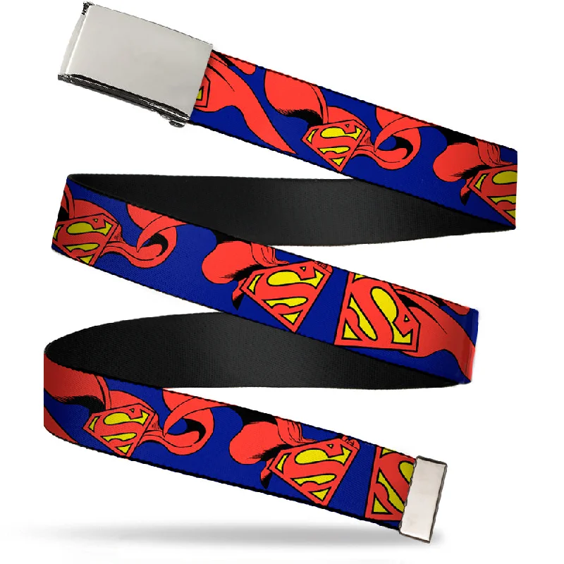 Minimalist beige nylon buckle-Chrome Buckle Web Belt - Superman Shield w/Cape Webbing