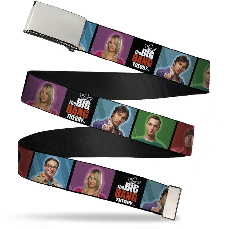 Wide suede studded belt-Chrome Buckle Web Belt - THE BIG BANG THEORY Character Blocks w/Logo Webbing