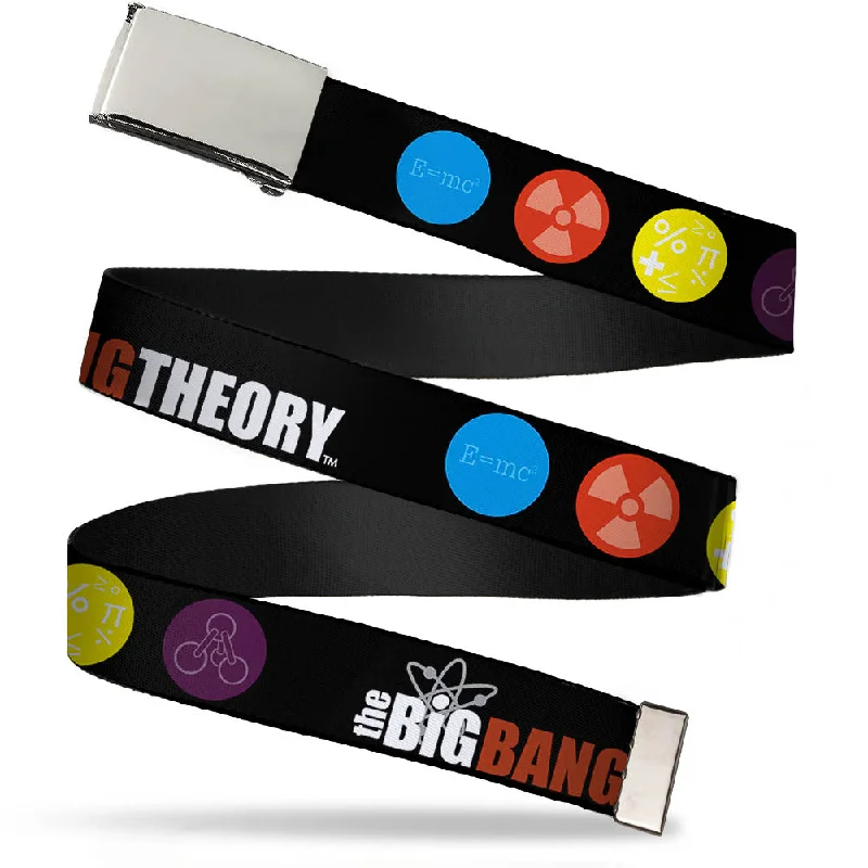 Minimalist white fabric belt-Chrome Buckle Web Belt - THE BIG BANG THEORY DNA/Atom/E/Radiation Black Webbing