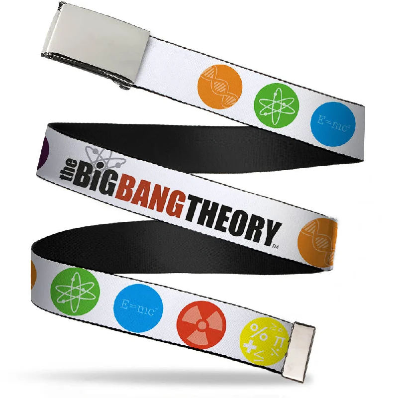 Vintage denim utility belt-Chrome Buckle Web Belt - THE BIG BANG THEORY DNA/Atom/E/Radiation White Webbing