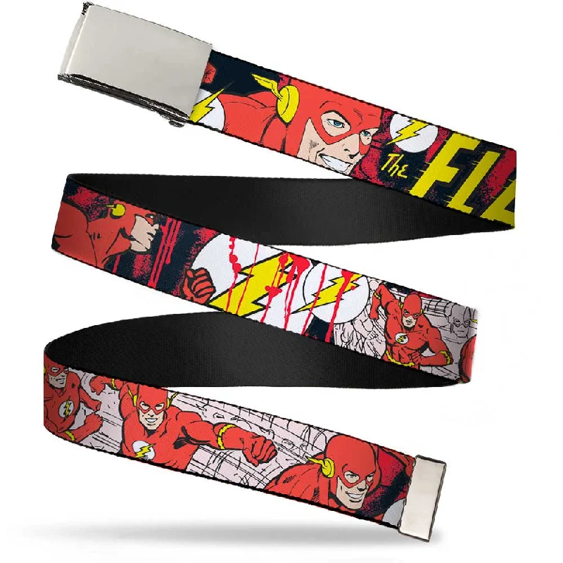 Wide leather floral belt-Chrome Buckle Web Belt - The Flash in Action Webbing