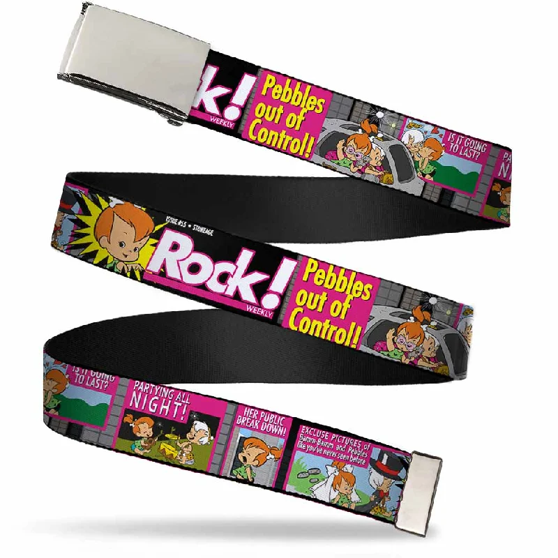 Modern silver leather buckle-Chrome Buckle Web Belt - The Flintstones Tabloid - ROCK! PEBBLES OUT OF CONTROL Webbing