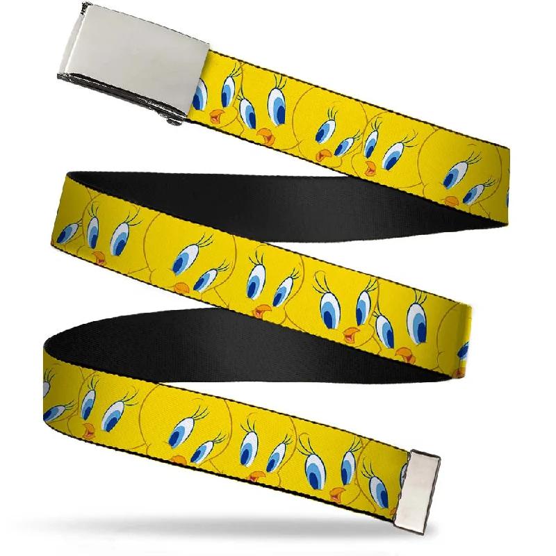 Wide canvas snakeskin belt-Chrome Buckle Web Belt - Tweety Bird Expressions Yellow Webbing