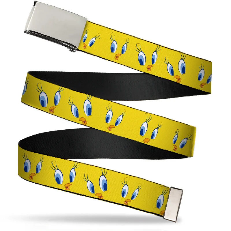 Contemporary woven cotton belt-Chrome Buckle Web Belt - Tweety Bird Expressions2 Webbing