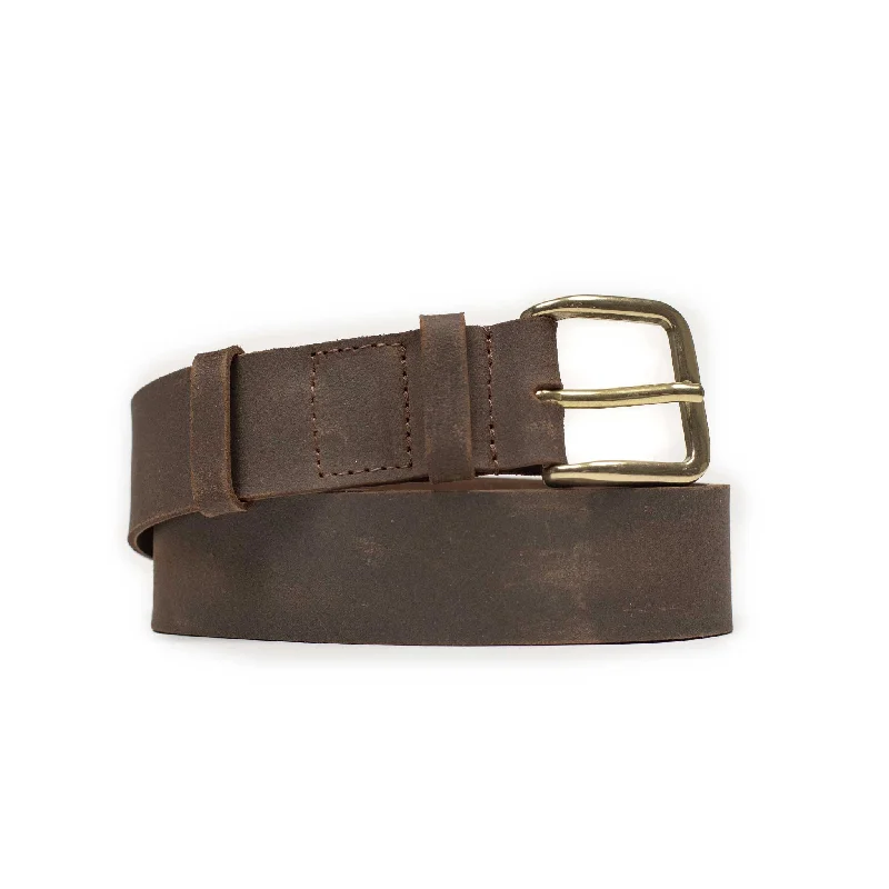 Contemporary stretch canvas belt-Belt in brown waxed crust calf