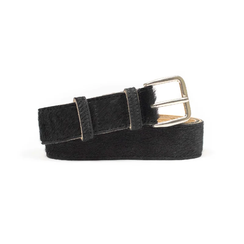 Elegant red patent buckle-Belt in natural black hair-on calf