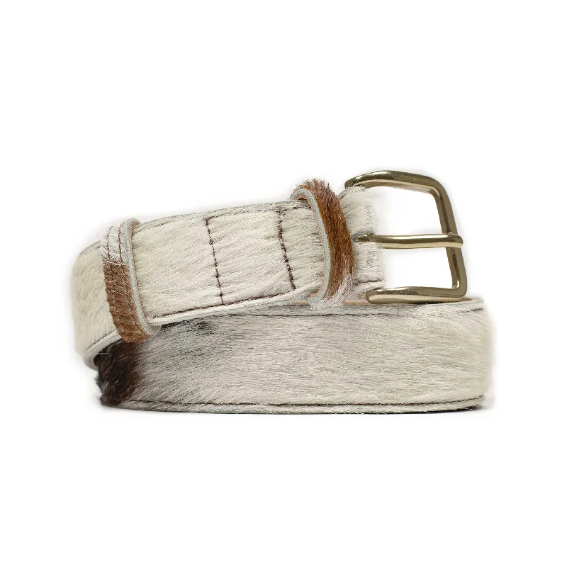 Minimalist gray leather belt-Belt in natural hair-on Normande calf