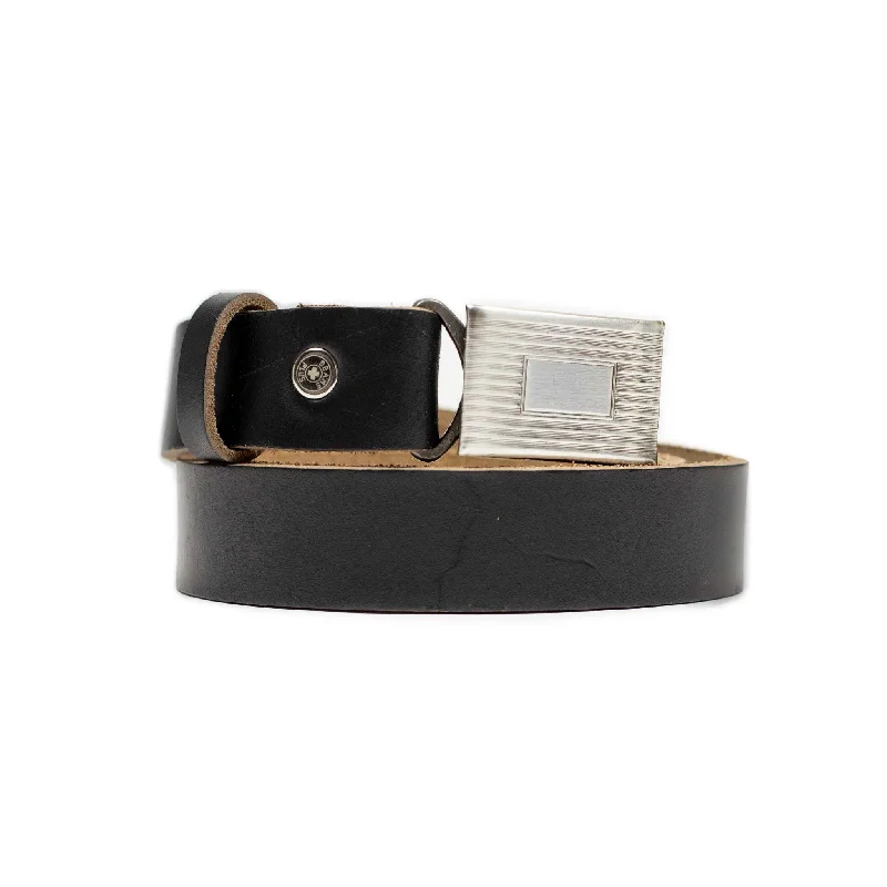 Handmade suede snakeskin belt-Classic Horween leather belt in Black with engine-turned plated buckle (restock)