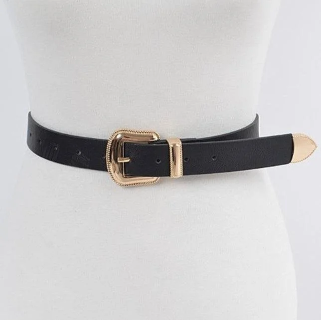 Rustic tan fabric belt-Classic Three Piece Metal Black Belt