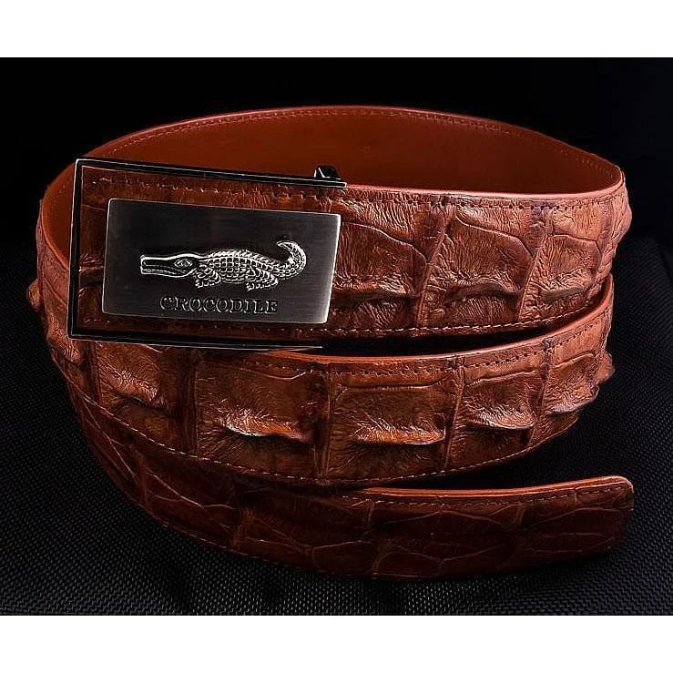 Rustic tan suede belt-Cognac Crocodile Belts