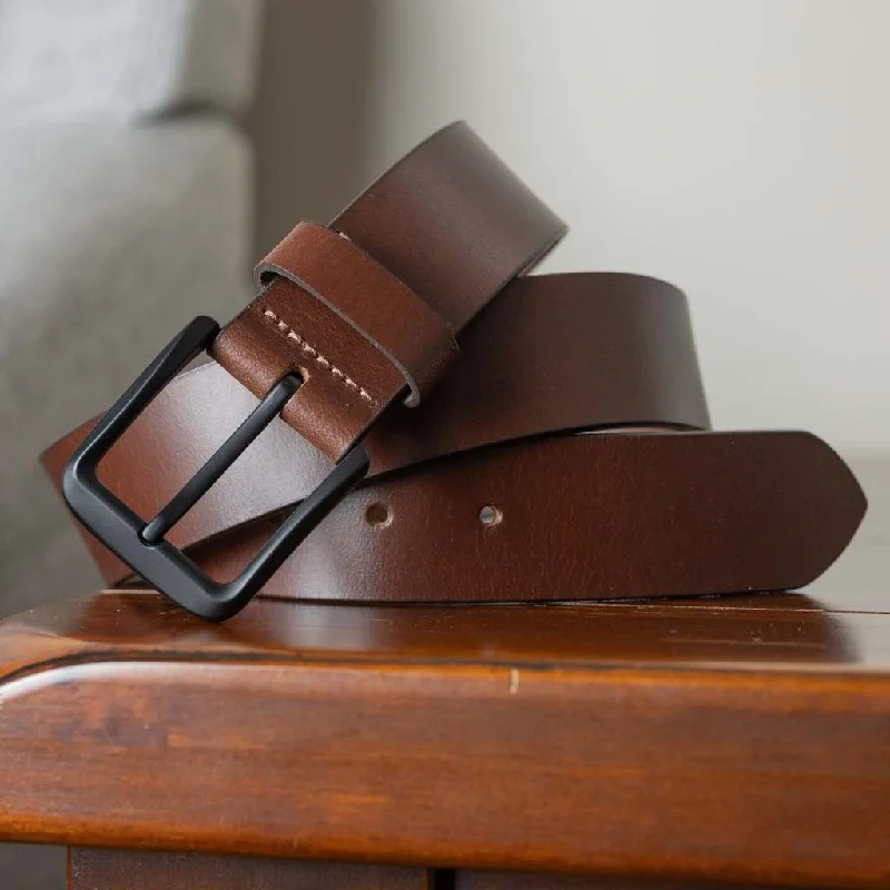 Slim leather cowboy belt-Cold Mountain Brown Belt by Nickel Smart®