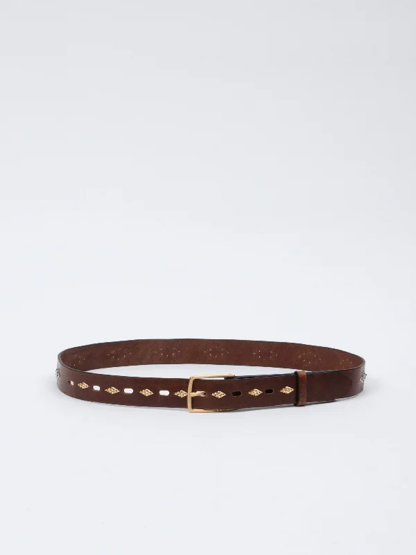 Contemporary woven fabric belt-Colin Studded Belt - Brown