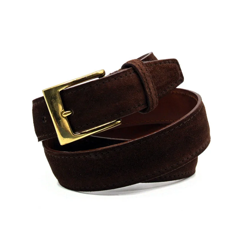 Unique reversible silver belt-76-255-CHO Italian Sueded Calfskin Belt Chocolate