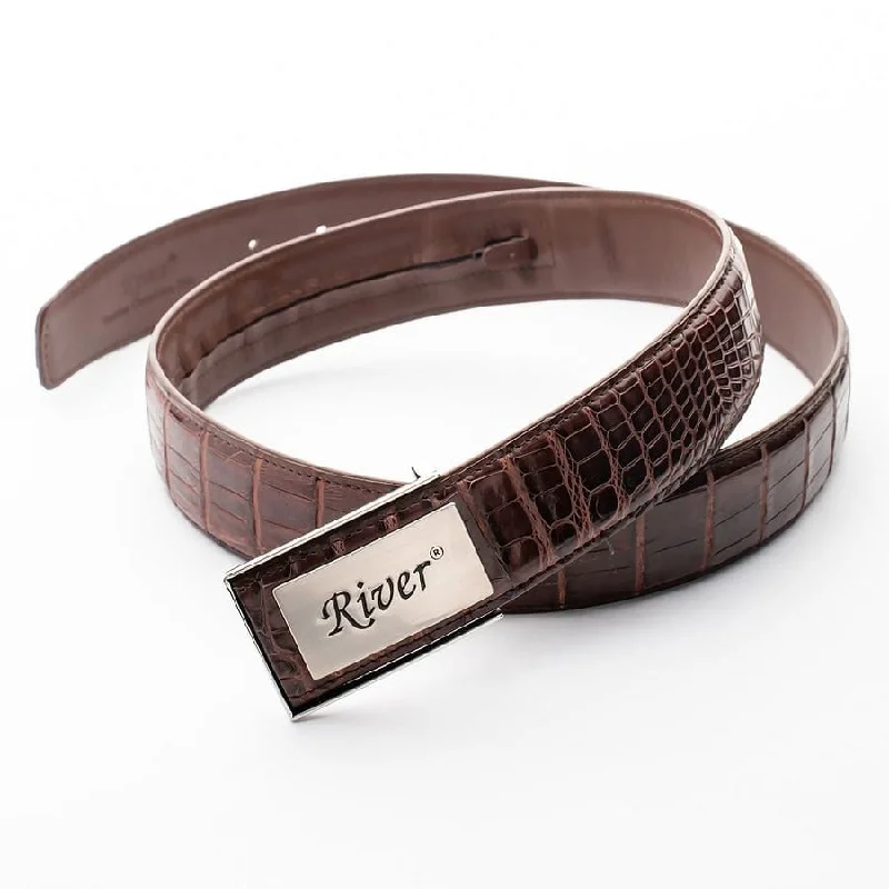 Wide canvas snakeskin belt-Dark Brown Alligator Crocodile Stomach Belt