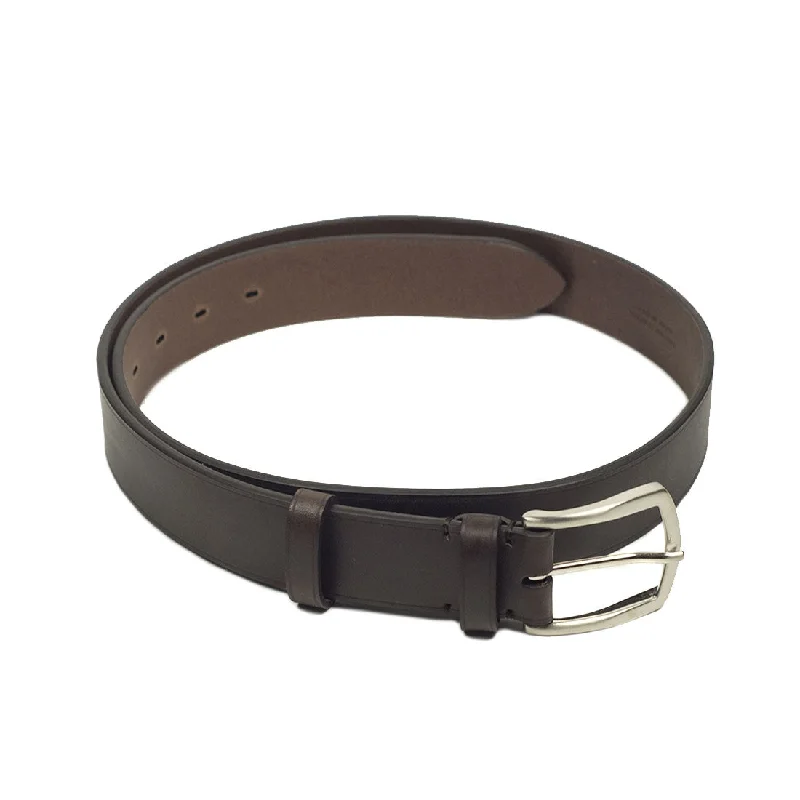 Modern silver leather belt-Dark Brown calf Olimpo casual belt