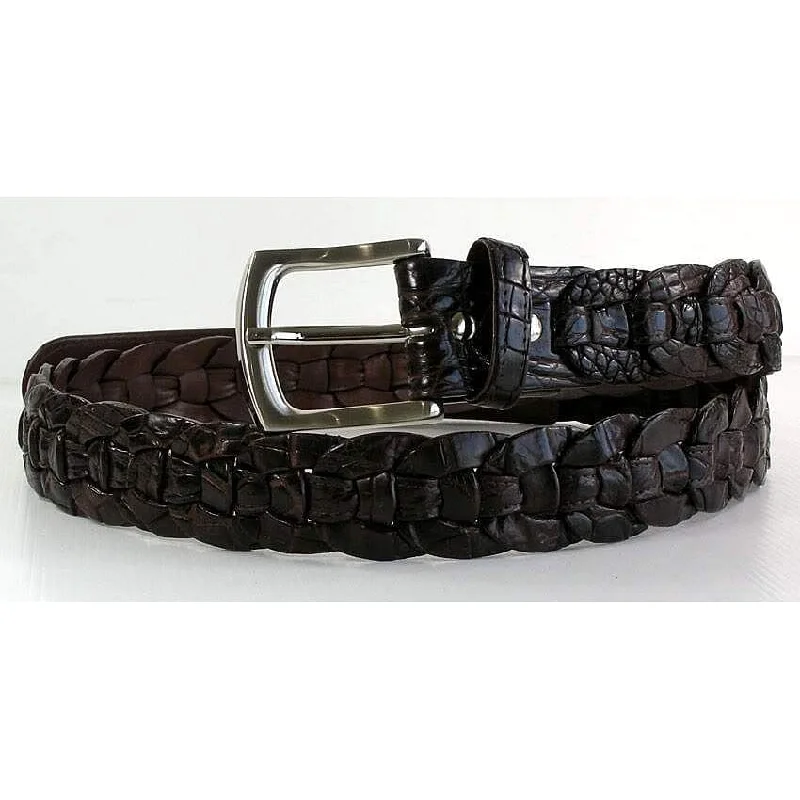 Slim nylon braided belt-Dark Brown Crocodile Belt