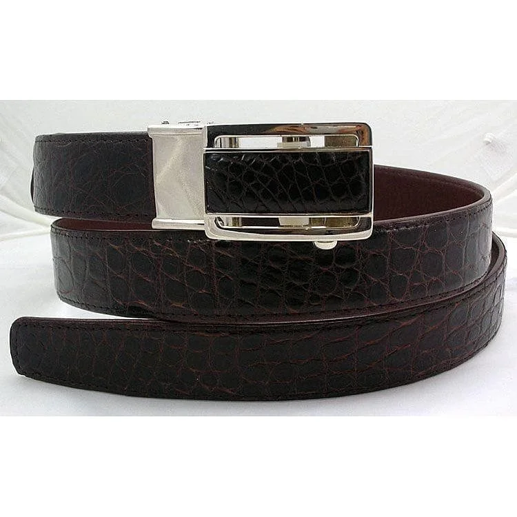 Handmade suede floral belt-Dark Brown Stomach Crocodile Belt