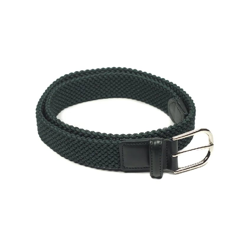 Minimalist beige suede belt-Dark Green Intreccio "tubo" tubular elastic woven belt