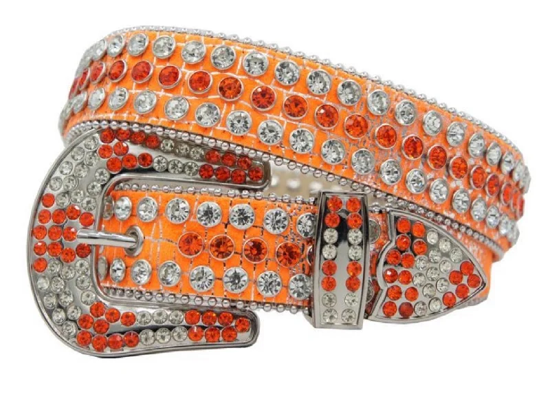 Slim patent snakeskin belt-DNA Belts-Orange/Silver