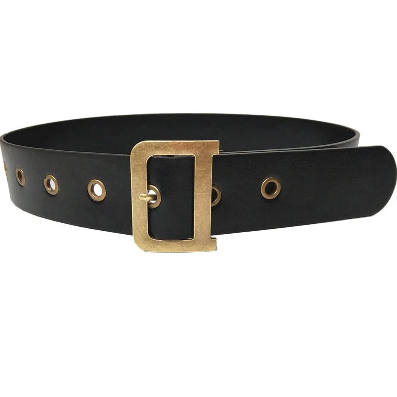 Elegant gold suede belt-Double Ring Women Belt Metal Buckle