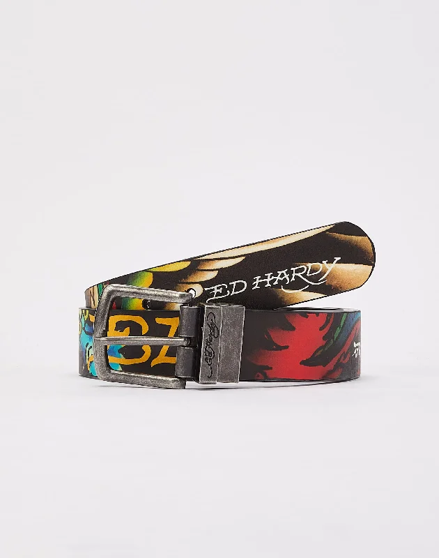 Contemporary elastic snakeskin belt-Ed Hardy Dragon & Tiger Belt