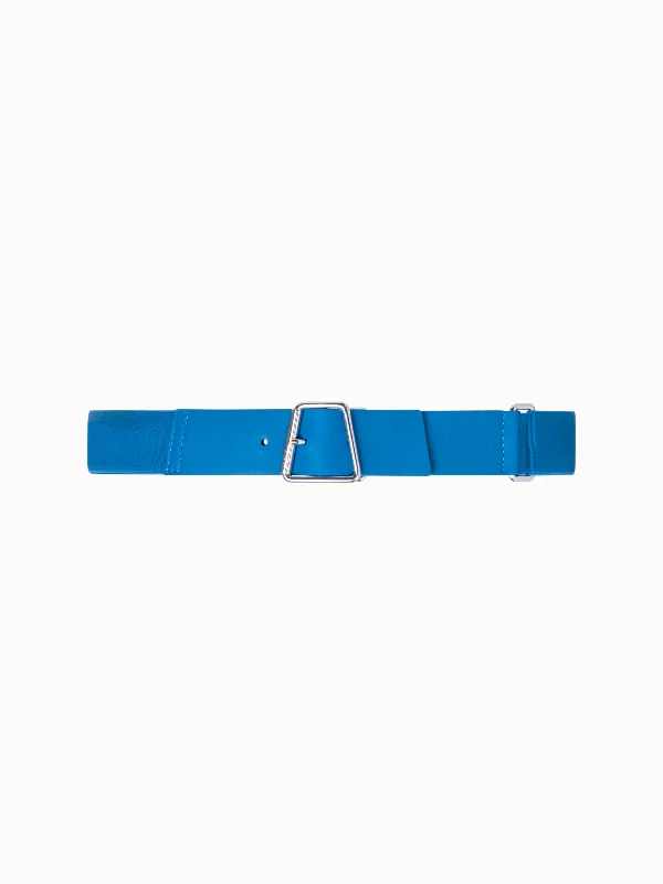 Wide leather cowboy belt-Elastic Belt with Leather Closure and Trapezoid Buckle