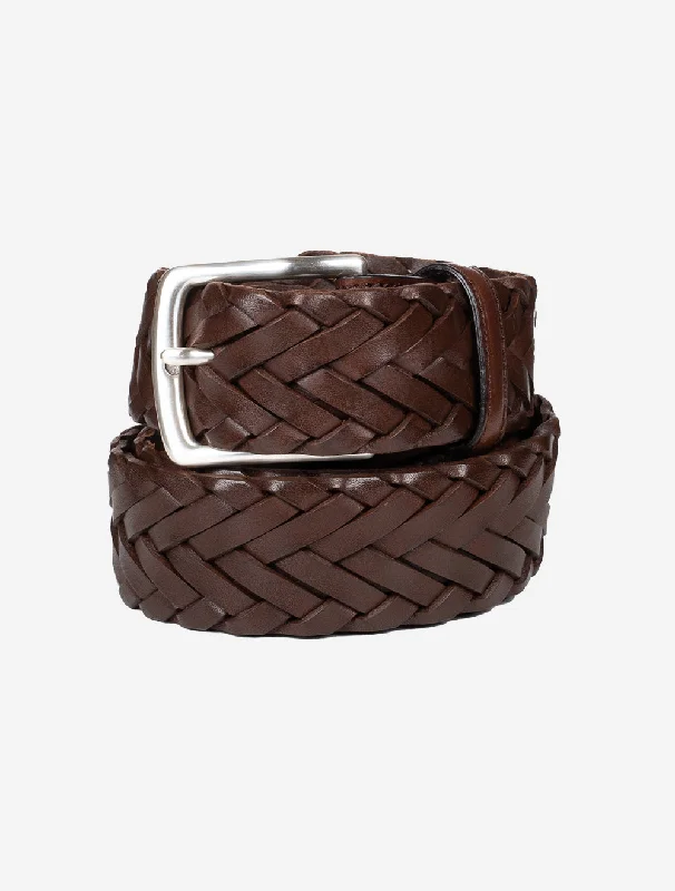 Handcrafted corduroy striped belt-Leather Handweave Belt Brown