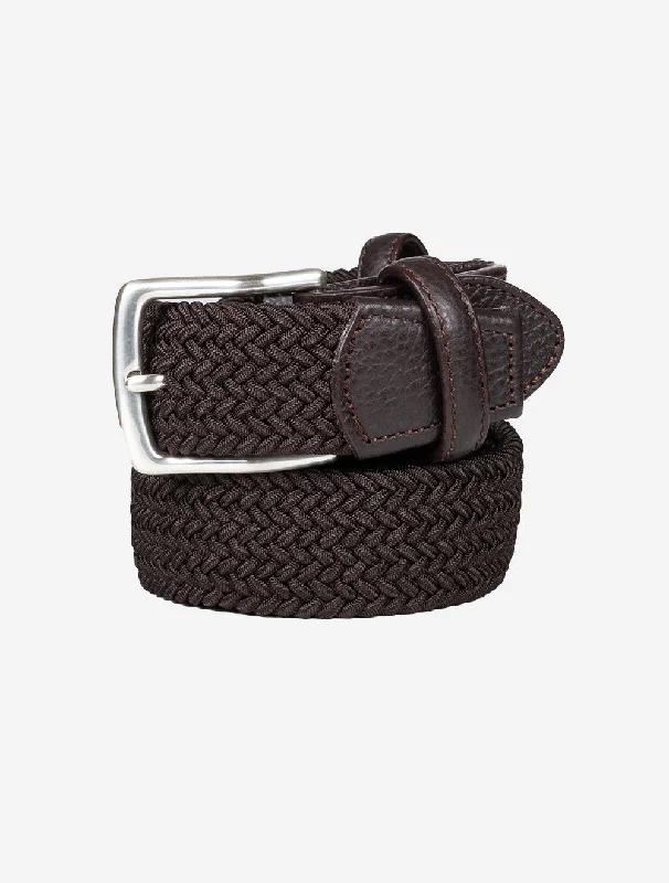 Slim patent floral belt-Solid Weave Belt Chocolate