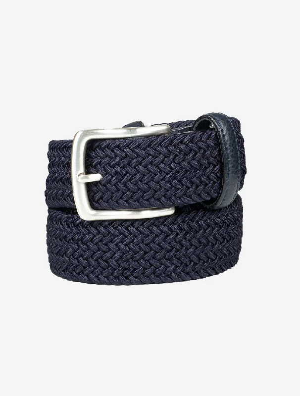 Handmade suede studded belt-Solid Weave Belt Navy