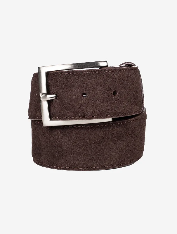 Contemporary woven leather belt-Suede Belt Chocolate