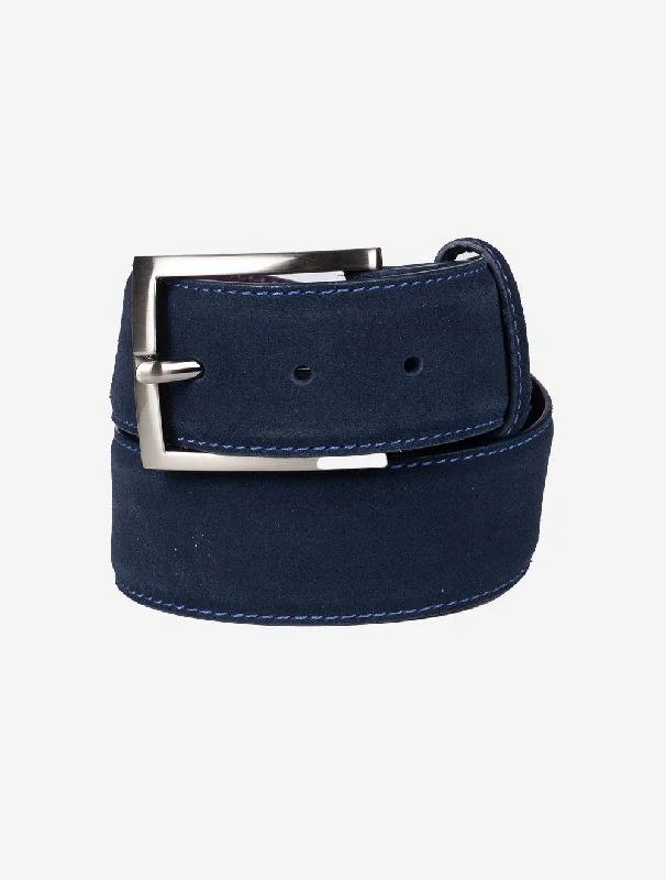 Slim leather braided belt-Suede Belt Navy