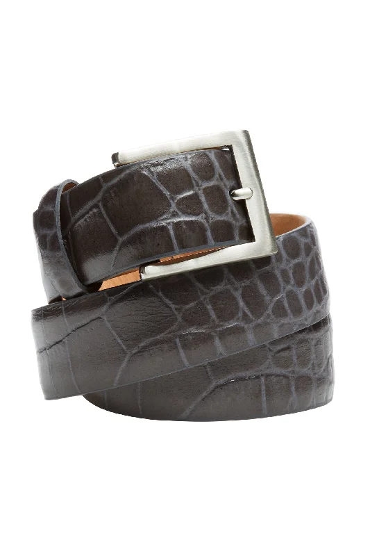 Unique reversible gray belt-Embossed Crocodile Belt