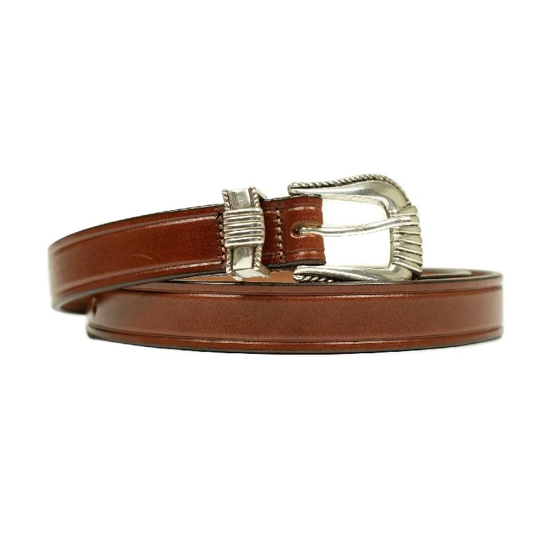 Minimalist gray leather buckle-One-inch extended Western belt in oakbark brown leather (restock)