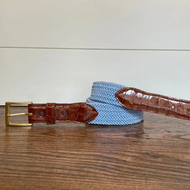 Contemporary woven hemp belt-The Stretch Belt, Light Blue & White