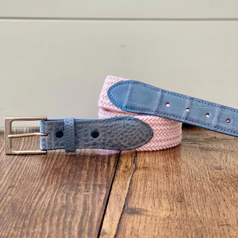 Minimalist white canvas belt-The Stretch Belt, Pink & White