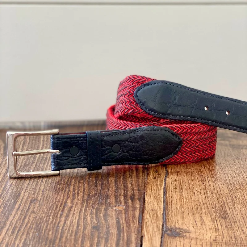 Handcrafted suede braided belt-The Stretch Belt, Red & Black