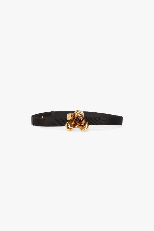 Minimalist white suede belt-Exclusive Flower Belt In Black And Gold