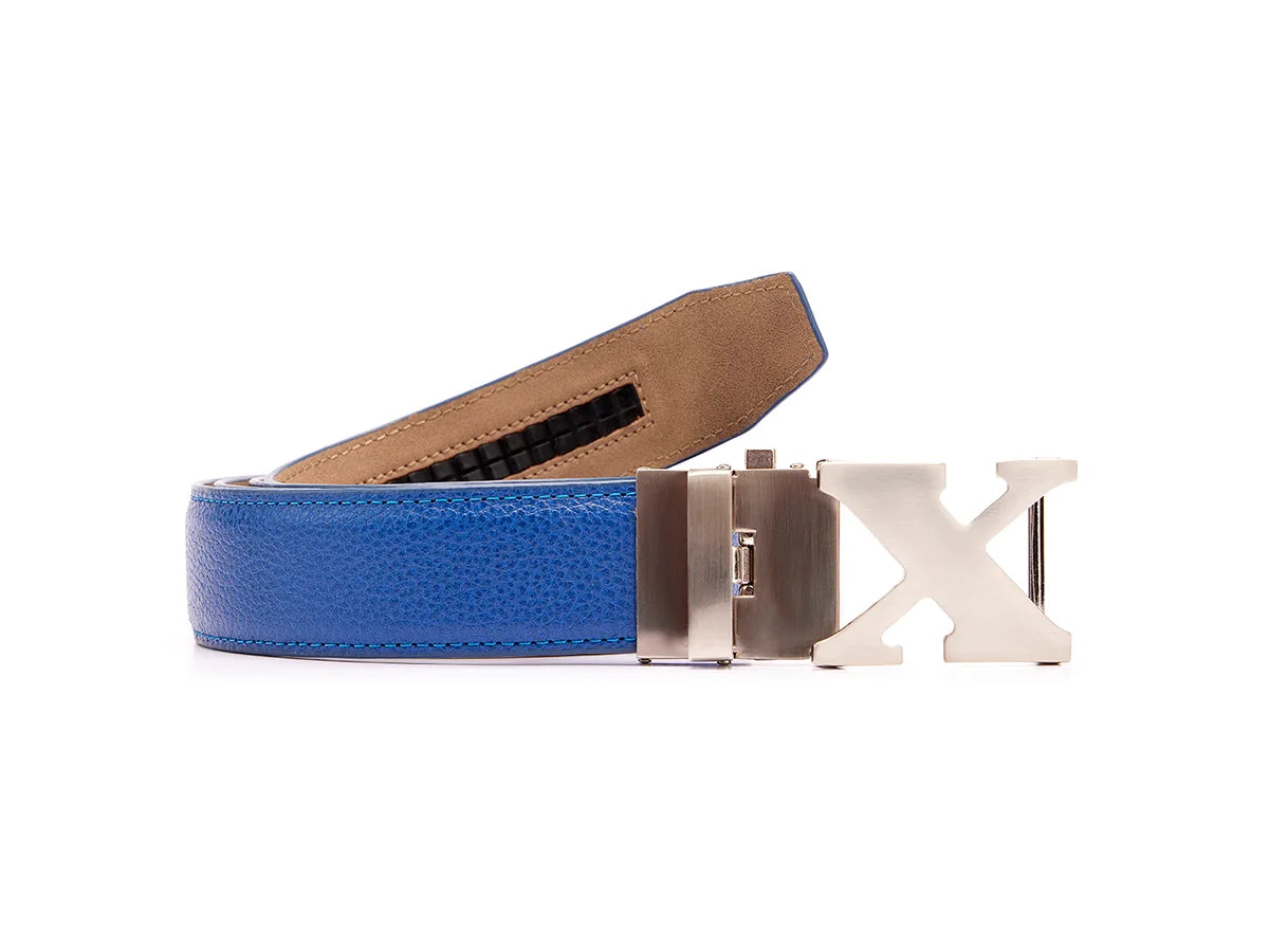 Rustic brown fabric buckle-Full Grain Leather Golf Belt Royal Blue