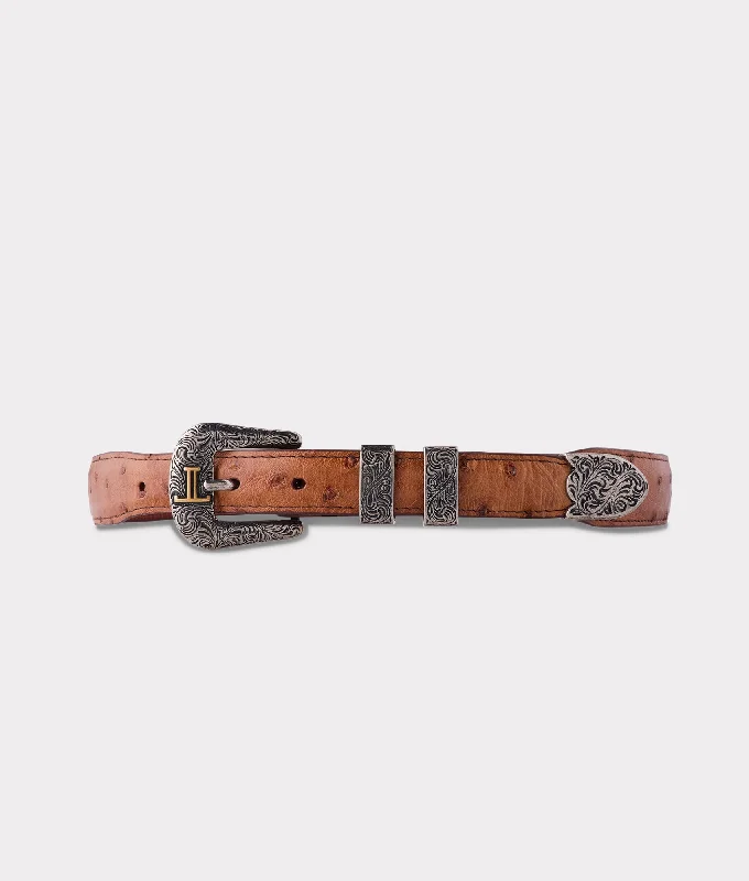 Vintage denim military belt-Full Quill Ostrich Tapered :: Barnwood