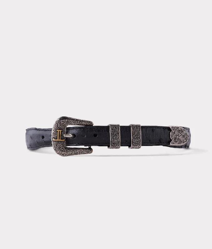 Slim canvas studded belt-Full Quill Ostrich Tapered :: Black