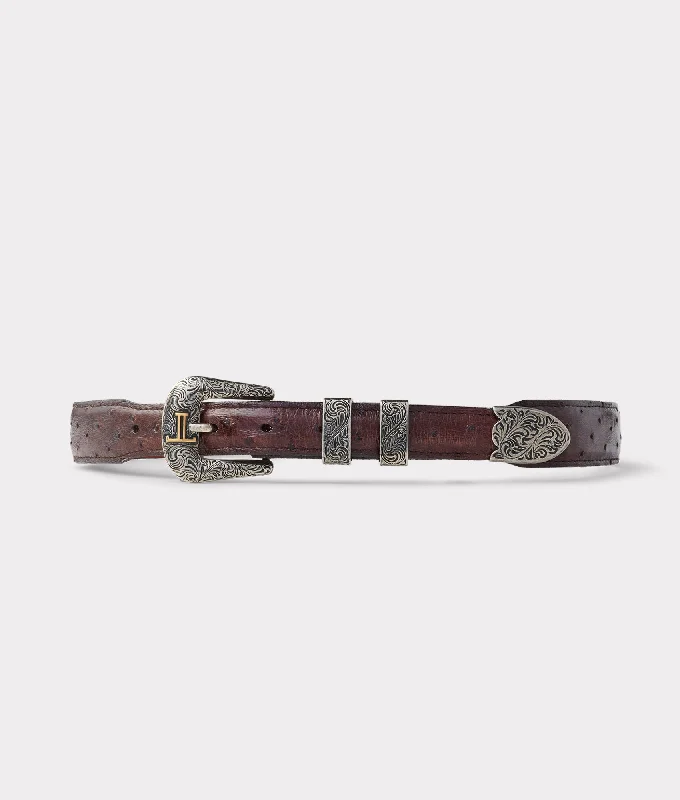 Unique reversible gold belt-Full Quill Ostrich Tapered :: Sienna